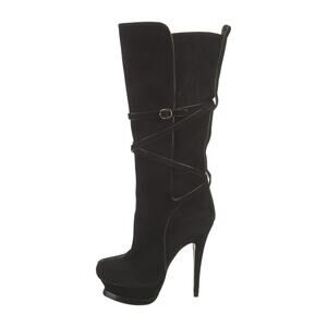 SAINT LAURENT Tribute 105 Black Suede Knee High Tall Platform Heels Boots 37